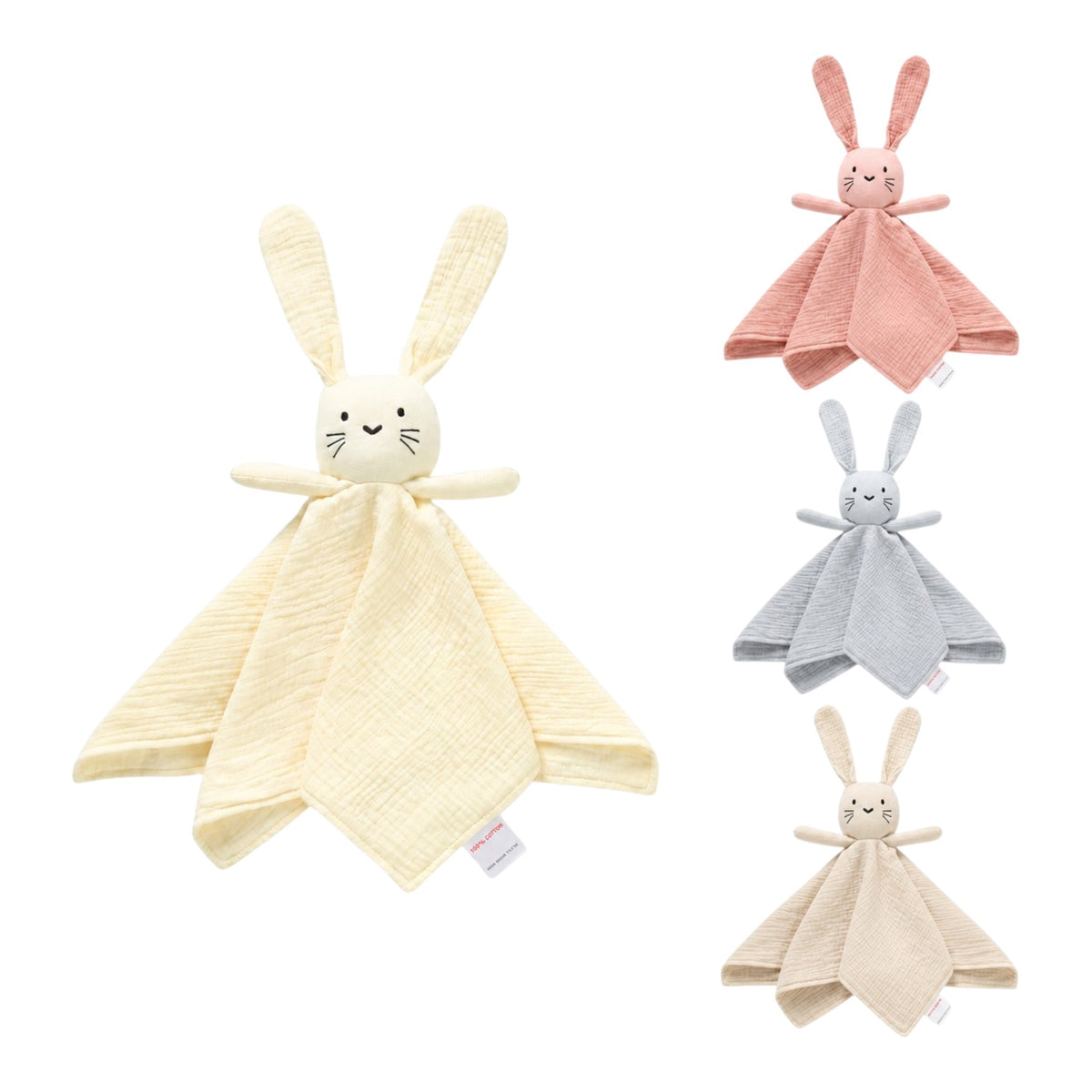 Doudou Lapin brodé en gaze de coton