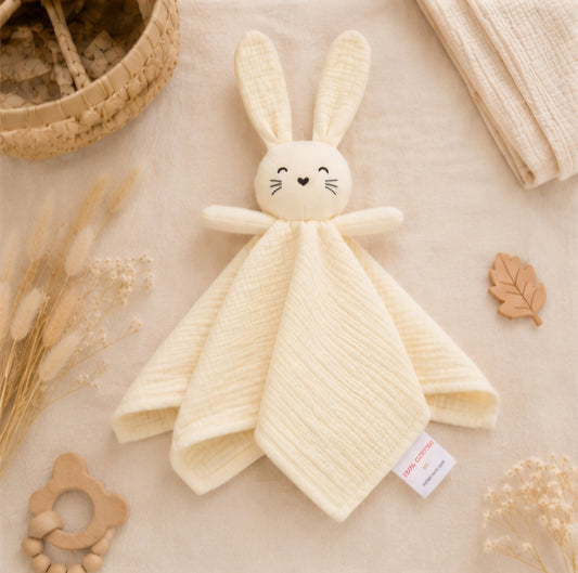 Doudou Lapin brodé en gaze de coton