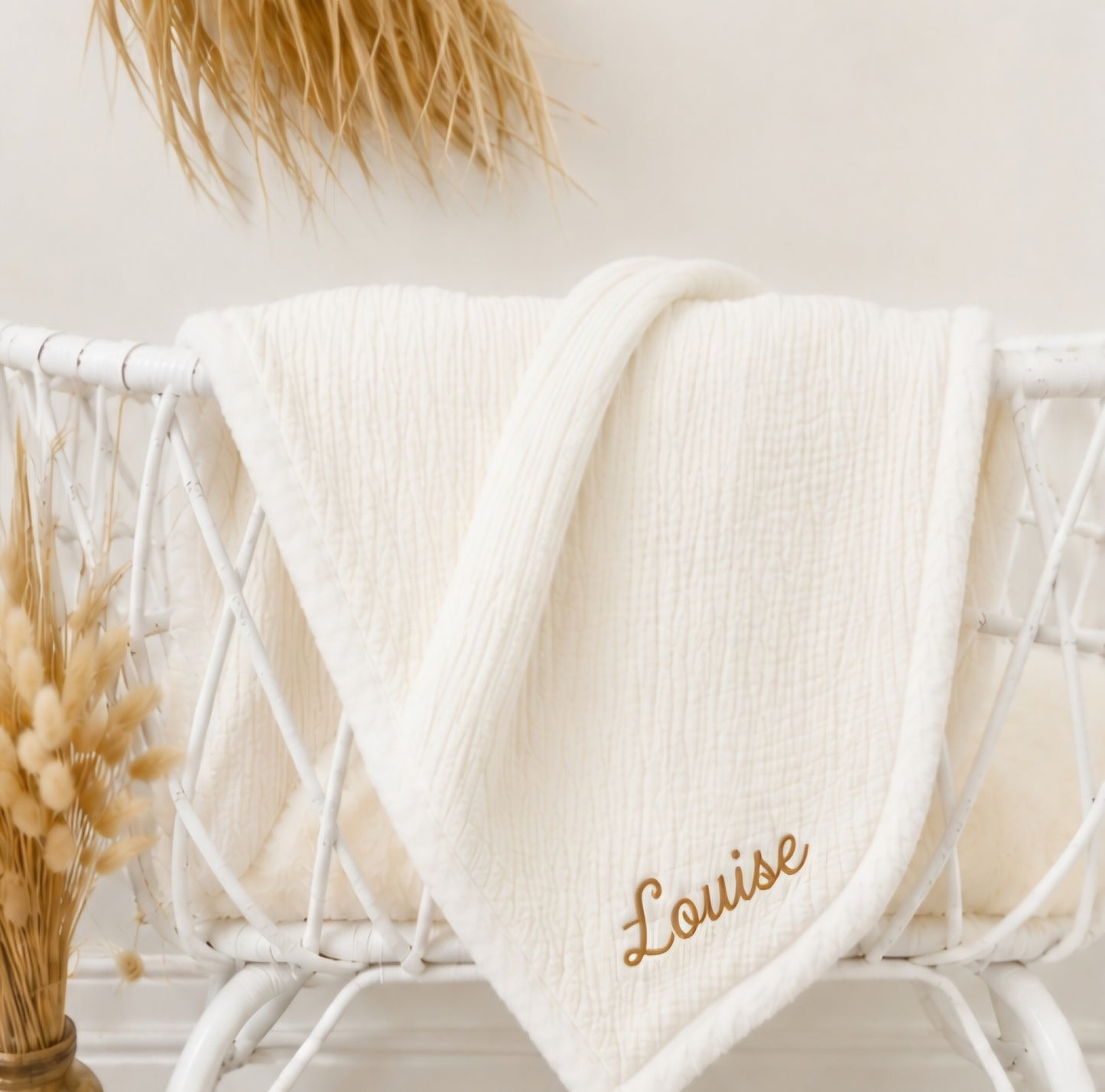 Couverture bébé personnalisable en gaze de coton et moumoute
