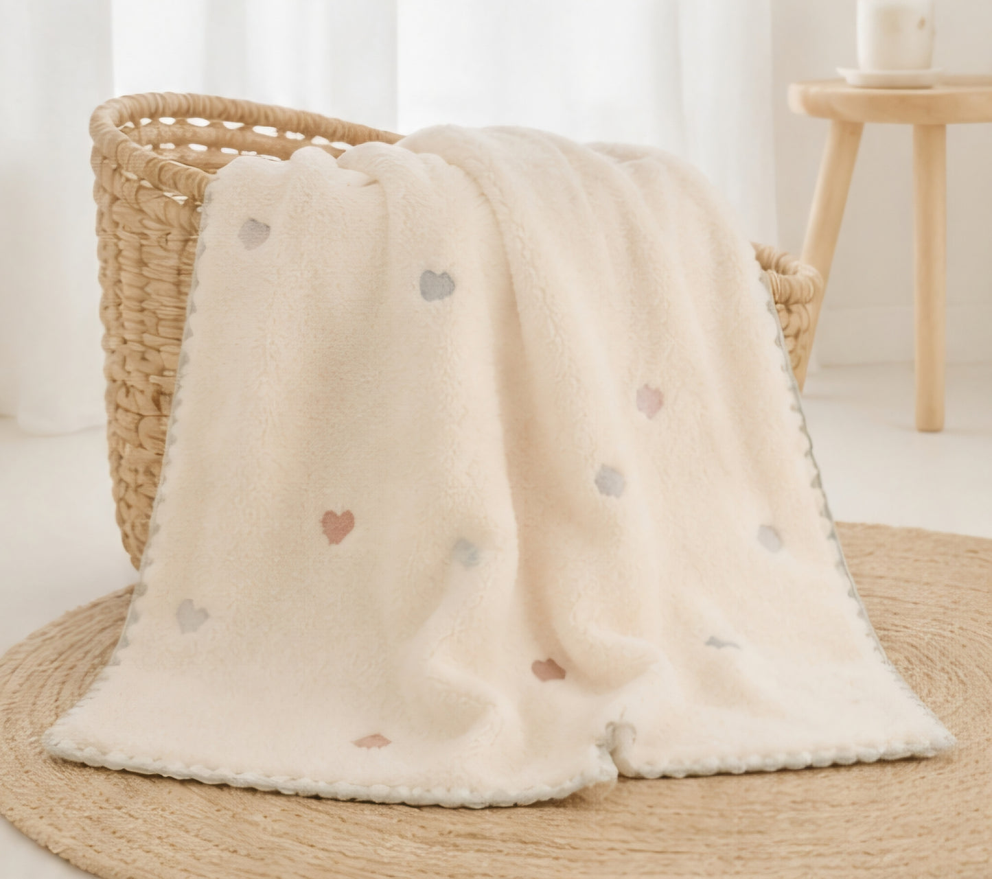 Couverture bébé Polaire Moumoute – Petits Cœurs 🤍