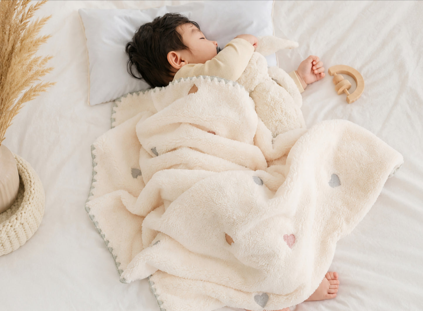 Couverture bébé Polaire Moumoute – Petits Cœurs 🤍