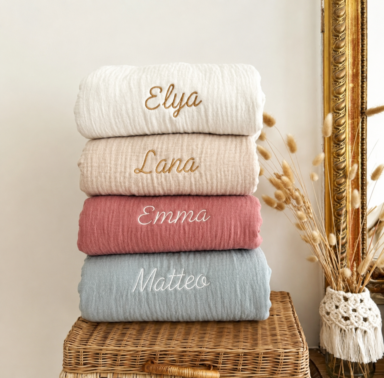 Couverture bébé personnalisable en gaze de coton et moumoute