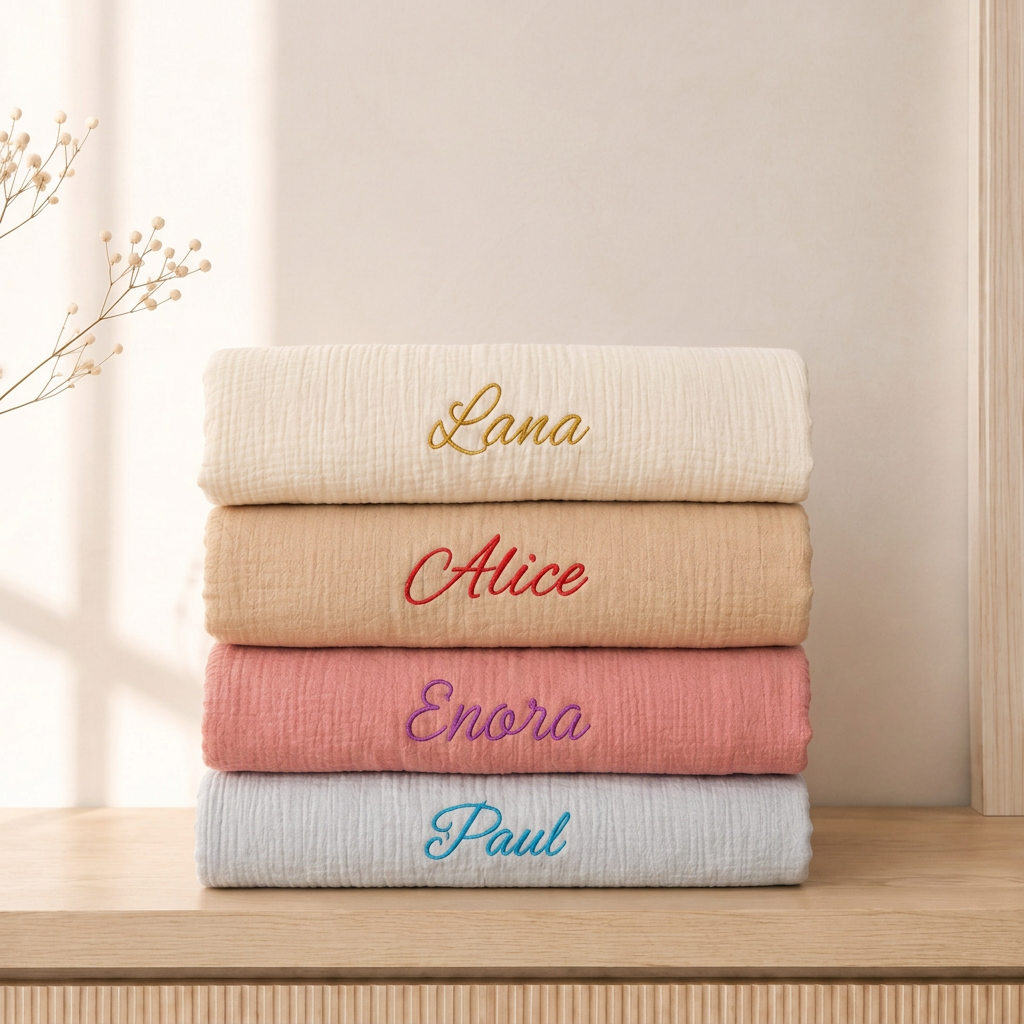 Couverture bébé personnalisable en gaze de coton et moumoute