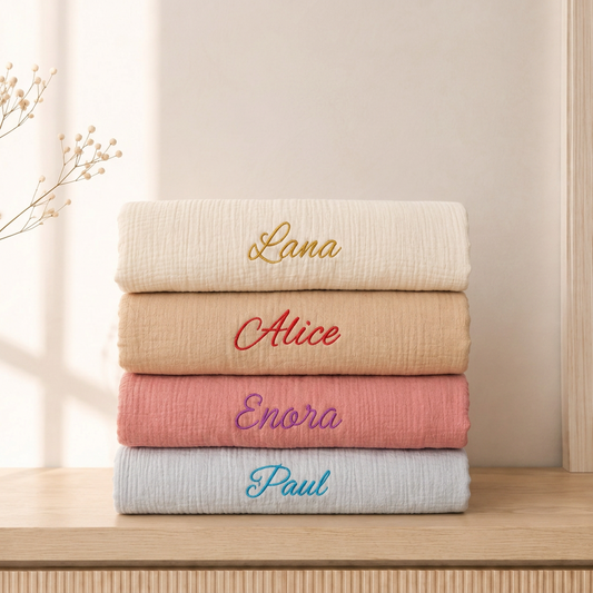 Couverture bébé personnalisable en gaze de coton et moumoute