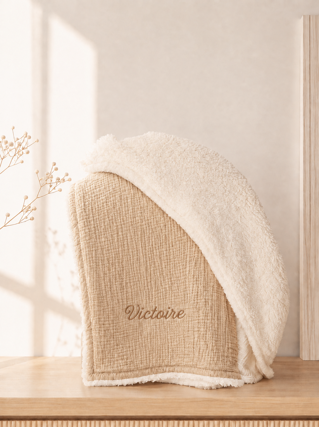 Couverture bébé personnalisable en gaze de coton et moumoute