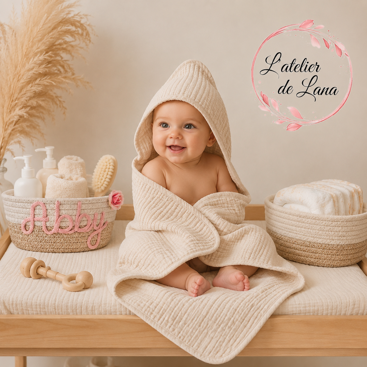 Cape de bain en gaze de coton personnalisé brodé