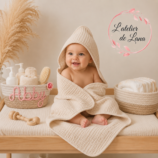 Cape de bain en gaze de coton personnalisé brodé