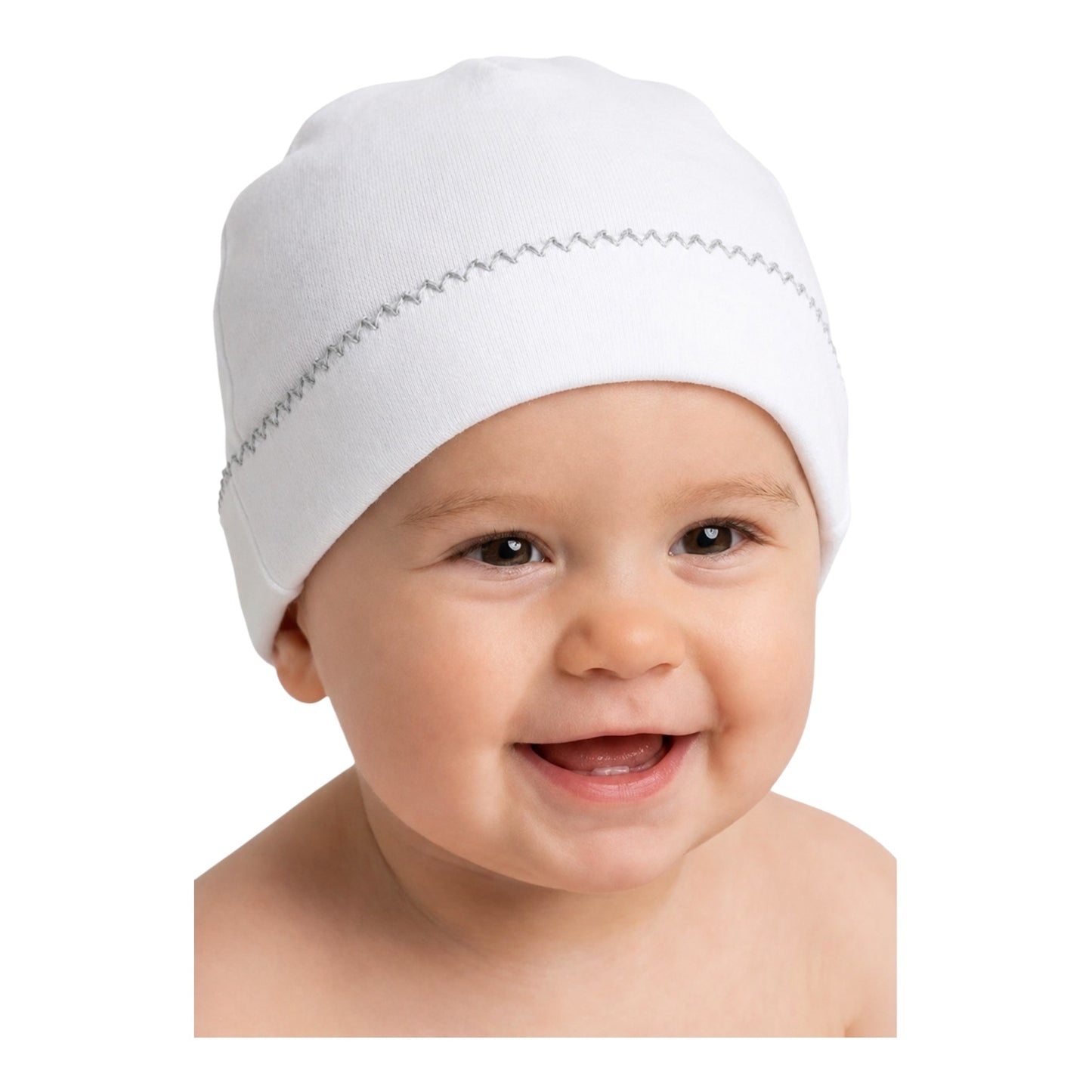 Bonnet de Naissance à Liseré brodé – 100% Coton